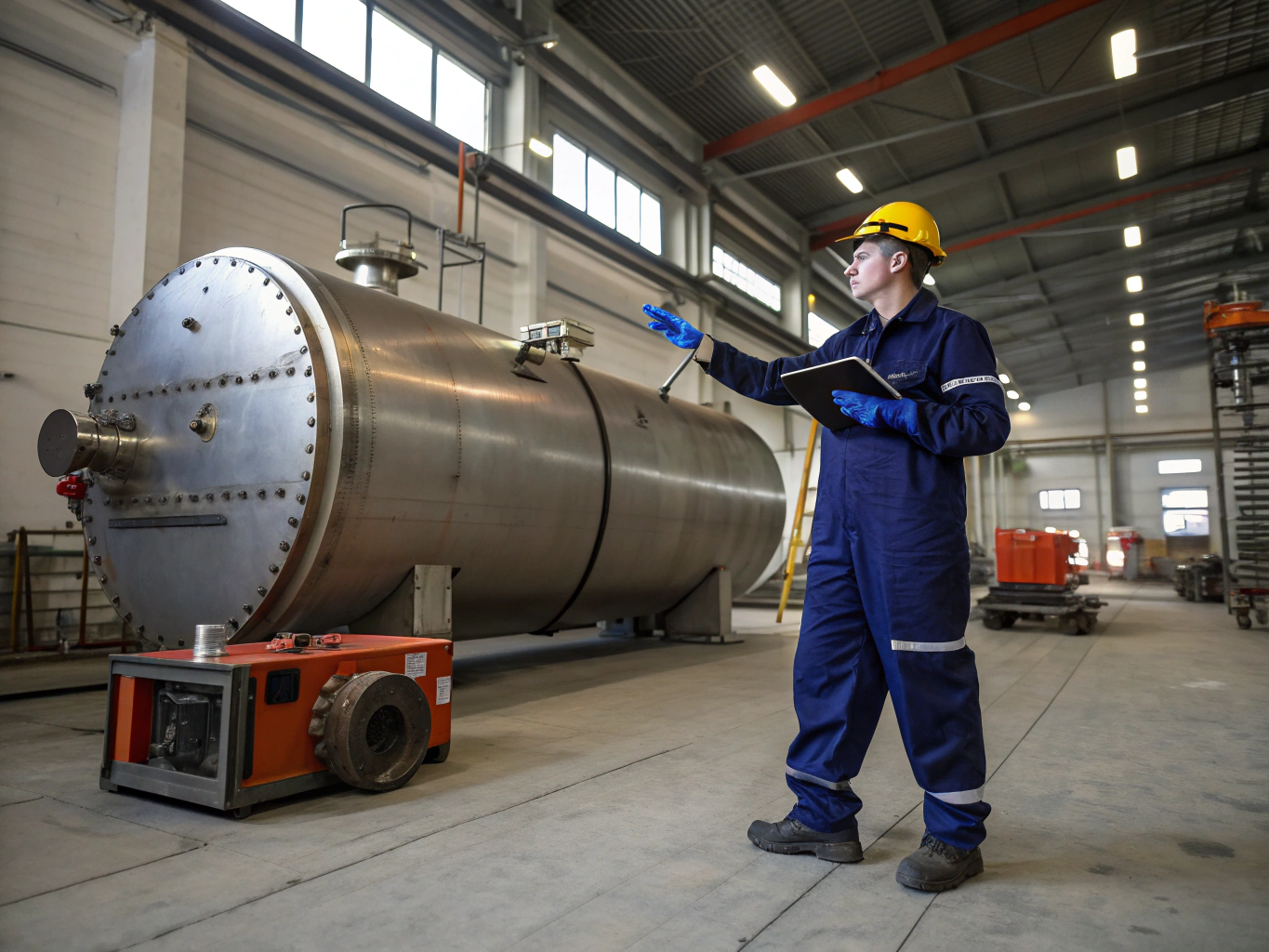 Technicien vérifiant une installation de chaudière industrielle