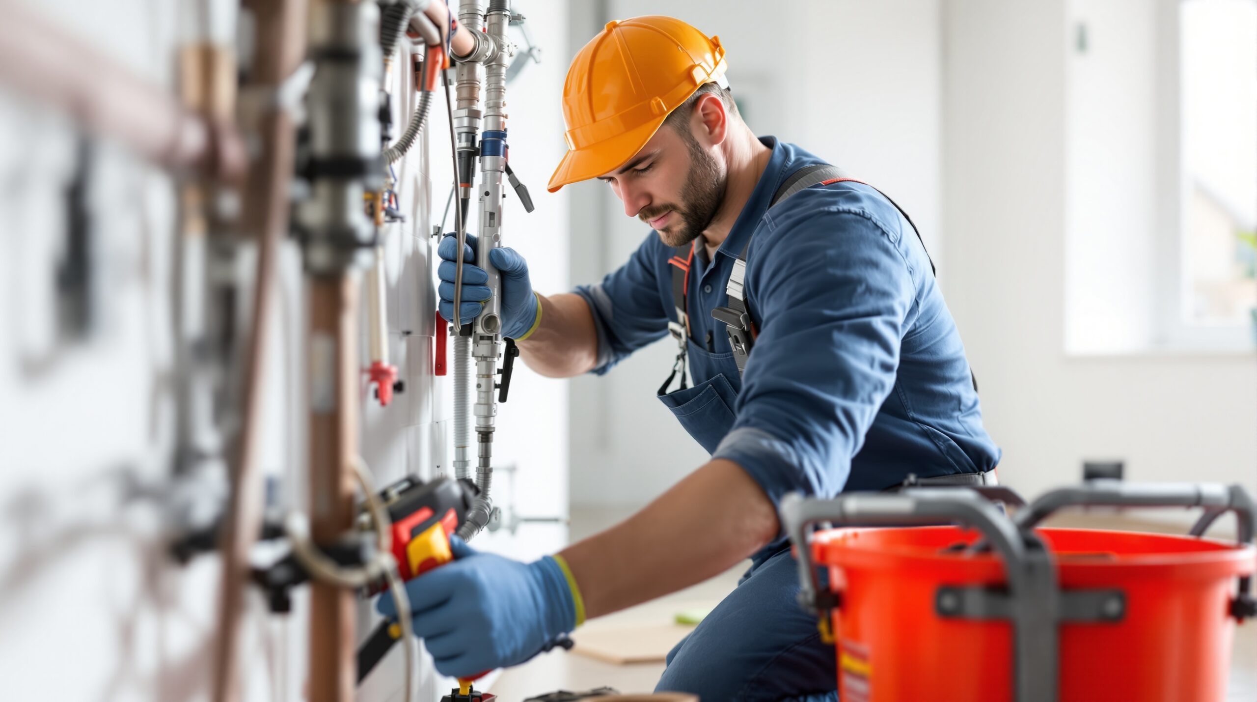 Plombier professionnel au travail