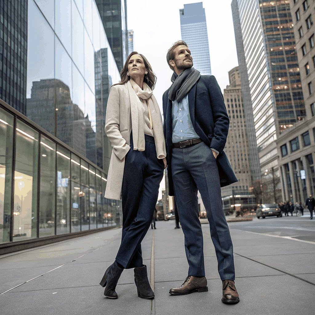 Deux professionnels souriants en tenue de travail
